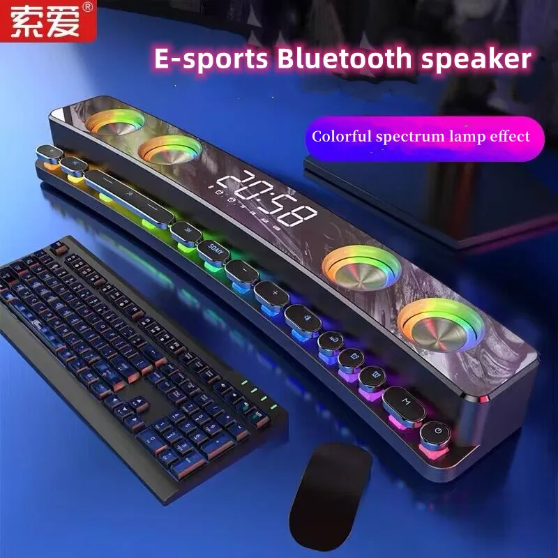 SOAIY SH39 Wireless Bluetooth RGB Gaming Speaker Stereo Subwoofer USB AUX TF PC Computer Sound Bar Game Soundbar