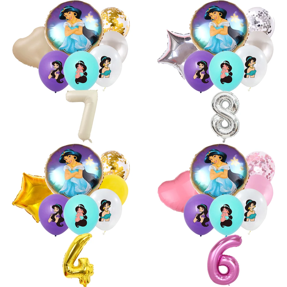 

NEW Cartoon Disney Aladdin Princess Jasmine Theme Birthday Party Decoration Latex Digital Round Balloon Set Baby Shower Kid Gift