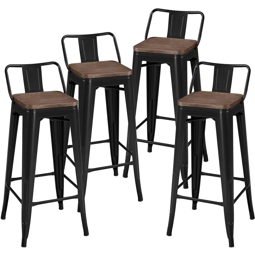 

Set of 4 Metal Bar Stools with Back, Black bar chairs chairs bar chair bar stools bar chairs