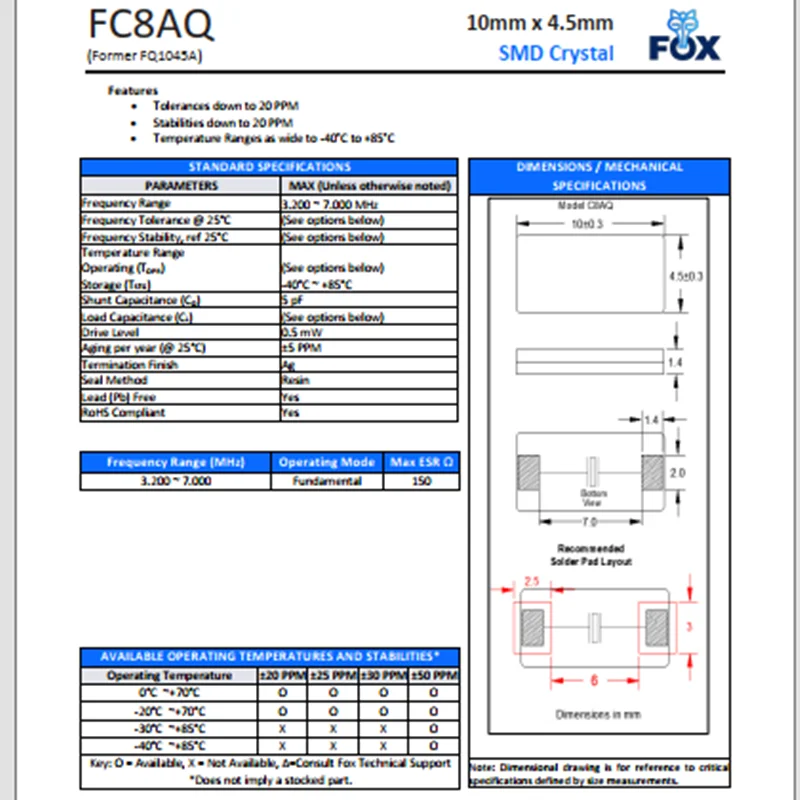 (10pcs)FC8AQCCMC3.6864 폭스 10*4.5 SMD 수정 진동자 수동 발진기 3.6864MHZ FQ1045A-3.6864