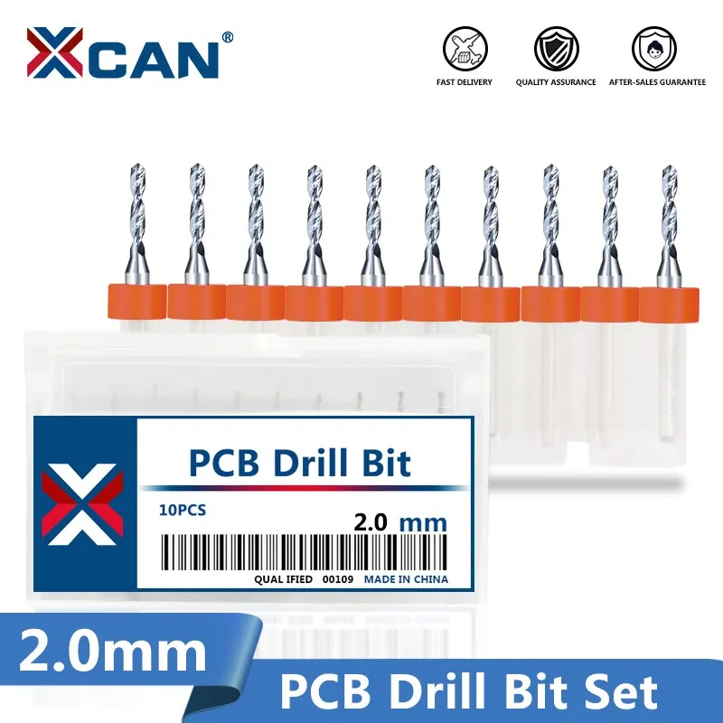 XCAN 2.0mm PCB Drill Bits 3.175mm Shank Import Carbide PCB Gun Drill Bit for PCB Print Circuit Board Drilling Tool 10pcs/box xcan pcb drill bit set 1 1mm micro drill bits 3 175mm shank pcb print circuit board carbide drill cnc drilling bit set