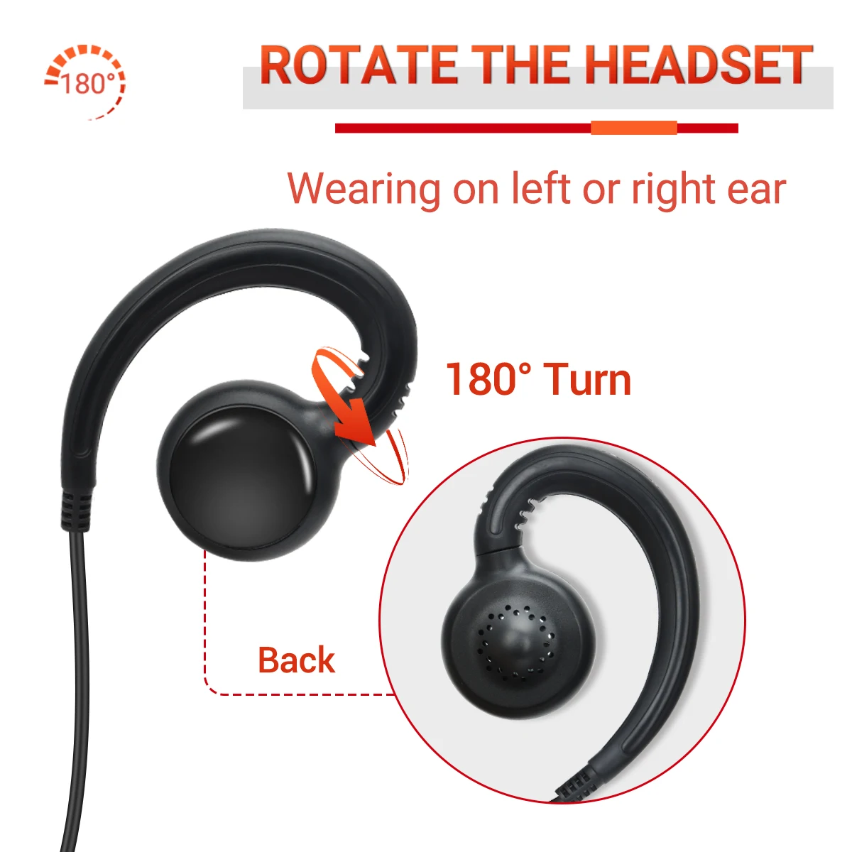 BAOFENG-G-Shape Ear Hook Headset, 2 pinos, fone de ouvido, PTT para Baofeng, UV5R, UVS9, UV-13, UV-17, UV-21, UV16 PRO PLUS, Walkie Talkie, 2pcs