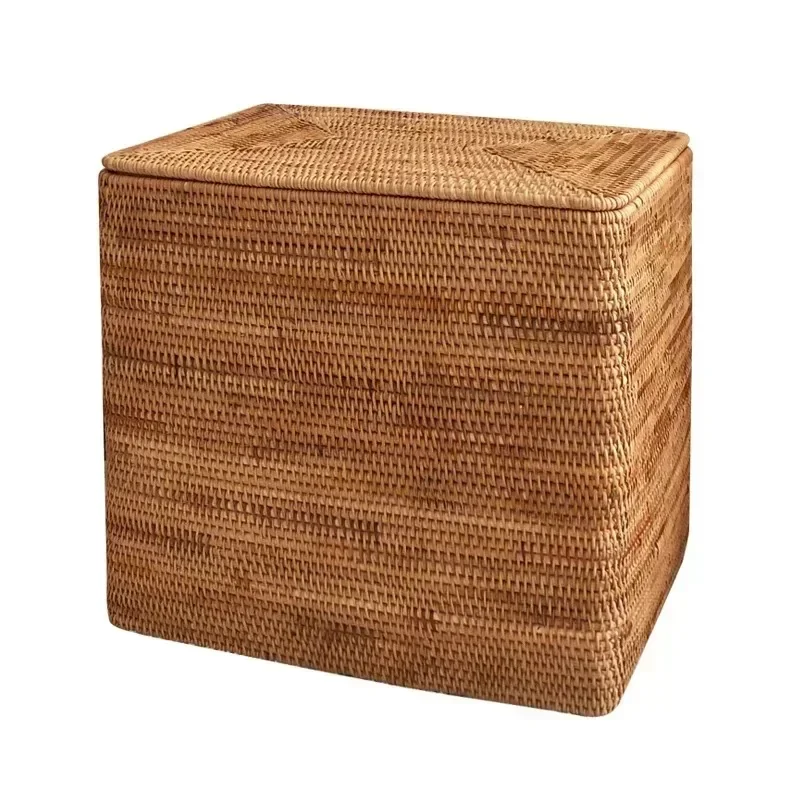 Hand-Woven Rattan Laundry Basket with Cover Large Clothing Sundry Books Primary Color Storage Basket Home Supplies 6