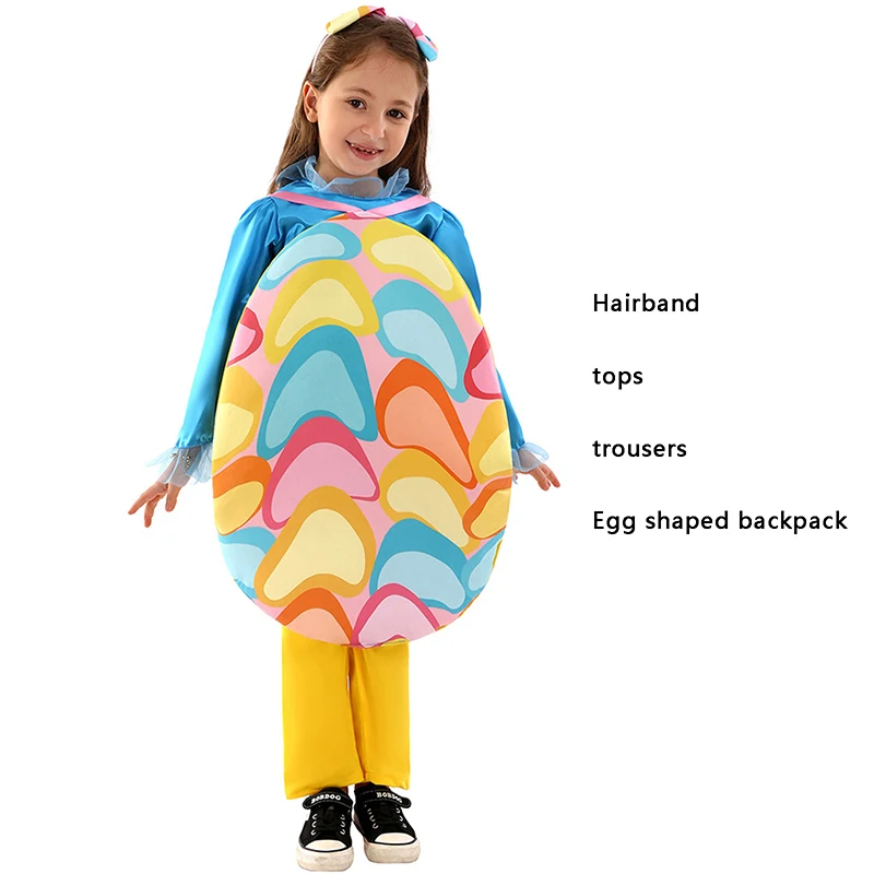 

Kid Girls Easter Costumes Set Long Sleeve T-shirt Pants Headband Colorful Egg Backpack Cosplay Costume Outfit