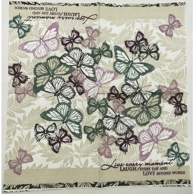 Colorful Printed Napkins Butterfly Pattern Folded Square Cafe Restaurant Table Decoration Flower Paper Virgin Wood Pulp 20pcs/pa