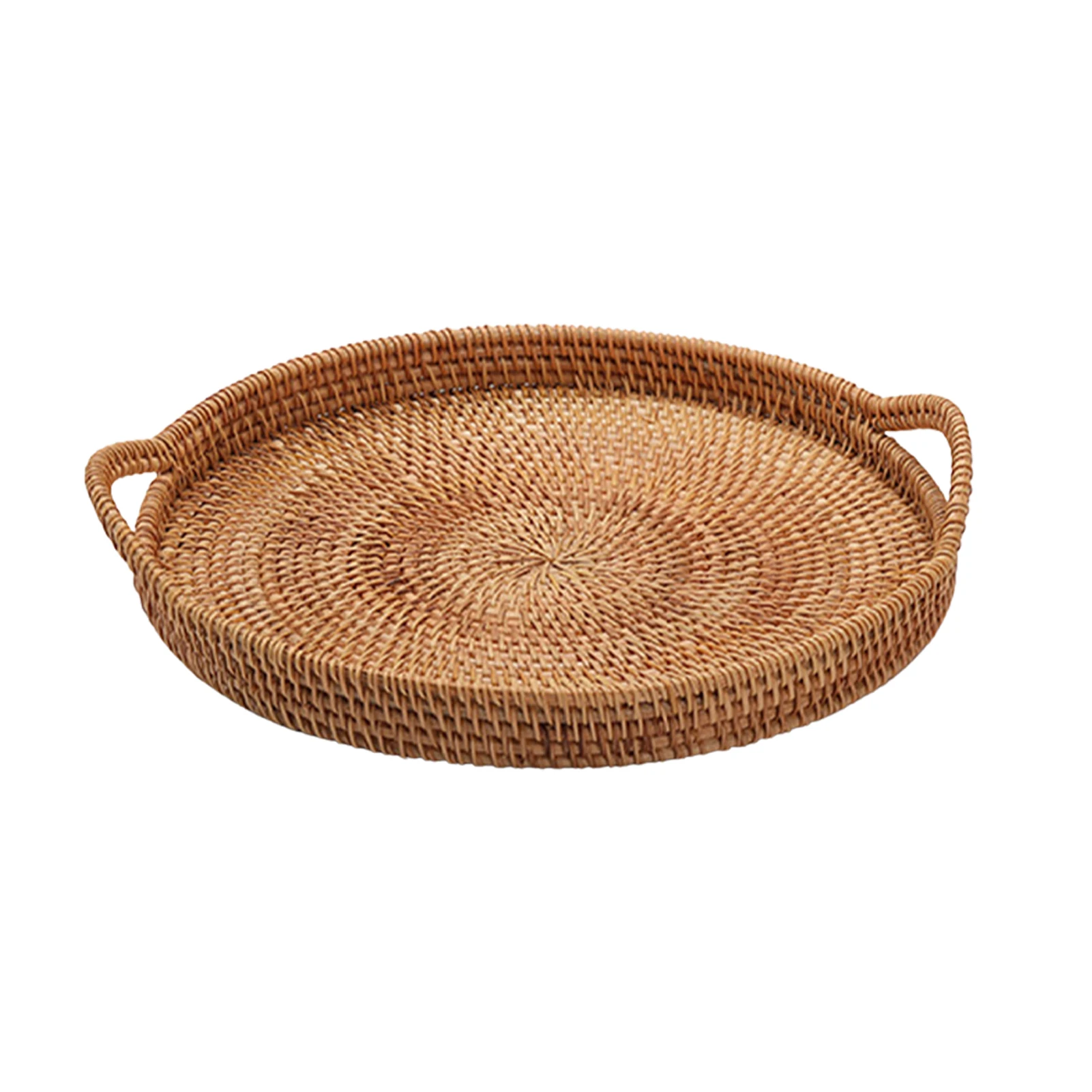 Rattan Serving Tray Round Woven Wicker Basket Decorative Rustic Table Tray with Handles for Serving Dinner Parties Breakfast