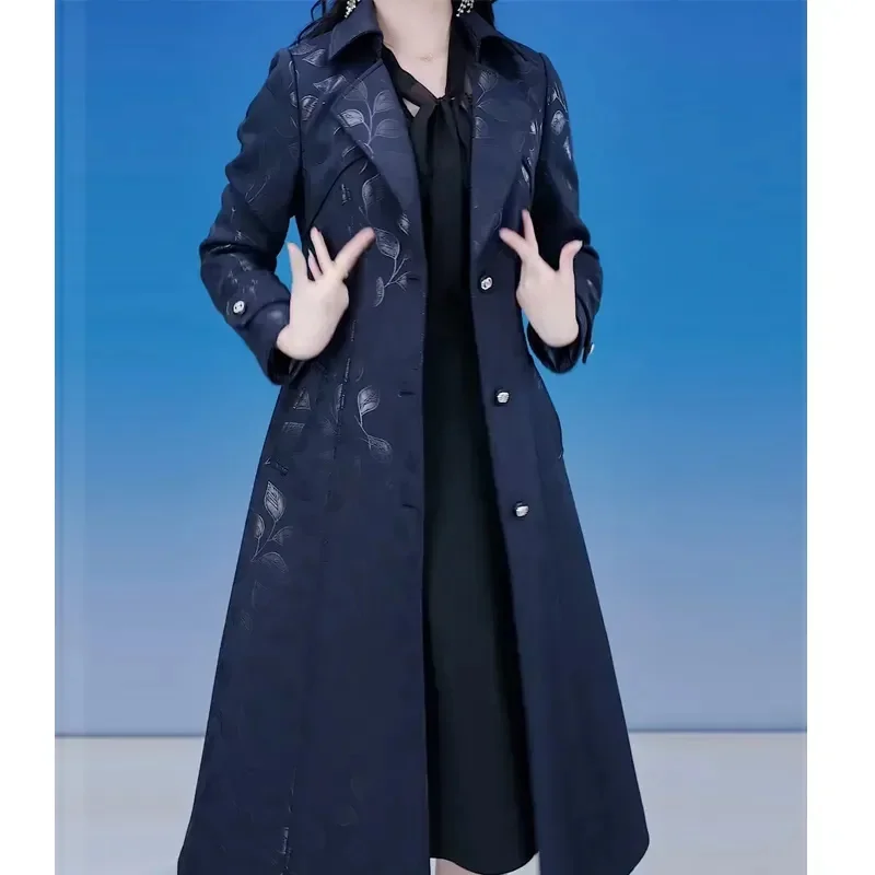 2024 Autumn Winter New High Quality Jacquard High-end Women Windbreaker Covering Flesh Temperament Age Reduction Mother's Coat
