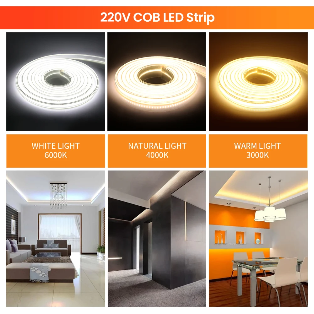 Striscia LED COB 220V Super Bright 360LEDs/m lampada da esterno  impermeabile nastro Led flessibile illuminazione lineare con interruttore  spina di