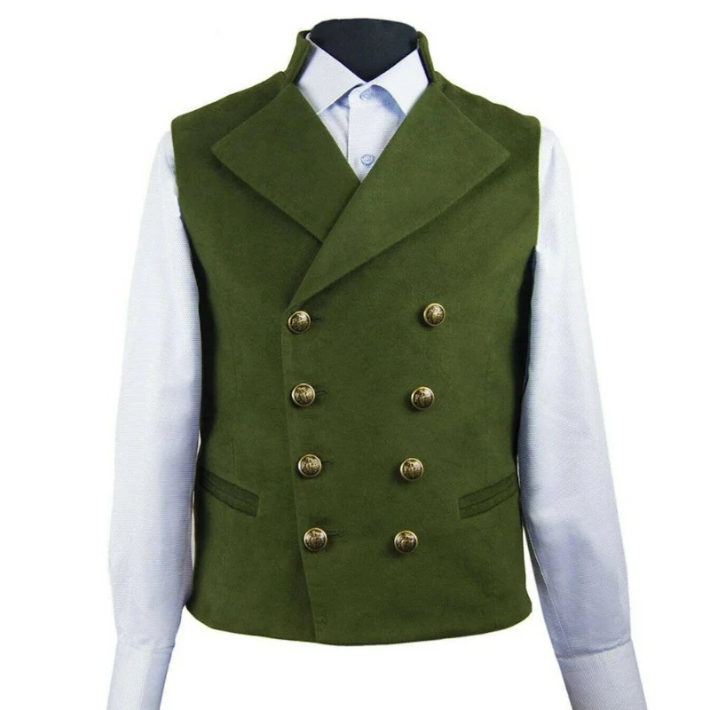 Men's Vest Lapel Double-Breasted Suede Vintage   Western Cowboy Waistcoat  For Jacket For Men