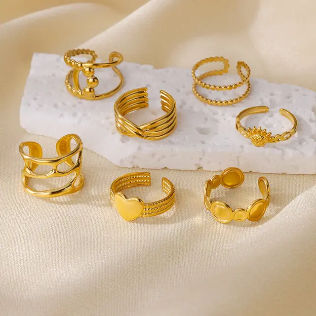 Rings for Women Stainless Steel Gold Color Rings Female Vintage Opening Finger Accessories Wedding Jewelry Gift Free Shipping 1