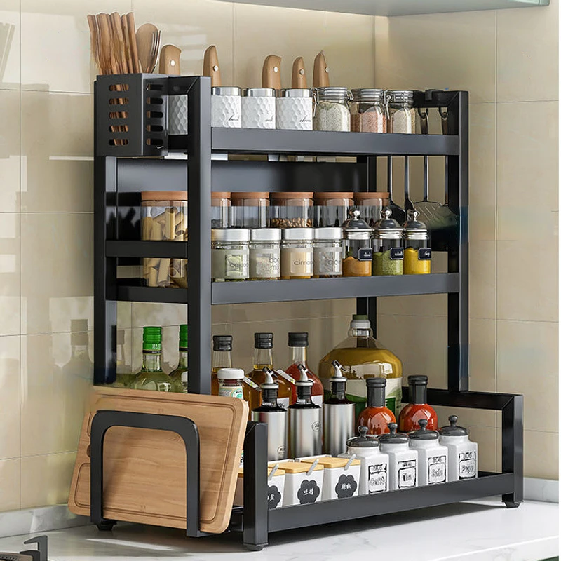 

Spice Rack Upgrade Kitchen Storage Rack Stainless Steel Seasoning Chopsticks Shelf Organizer Knife Jar Kitchen Organizer Tools