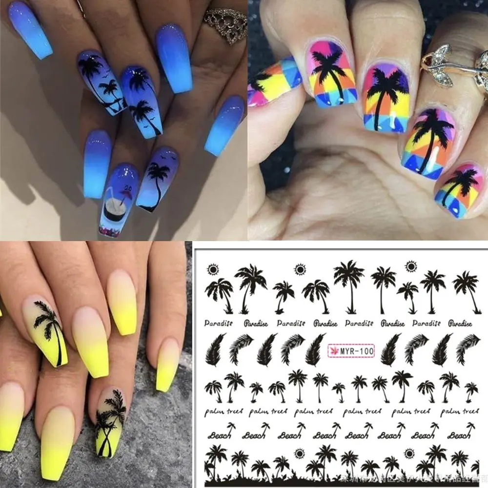 Ins Summer Super Palm Tree Sticker Ocean Wind Tropical Surf Beach Coconut Tree Style Nail Sticker