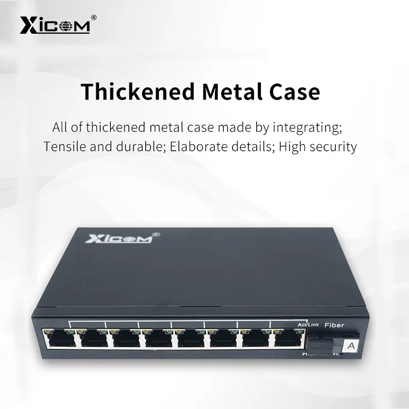 10/100M 25KM Optic Media Converter 1 Fiber Port 8 Rj45 Port Optical Transceiver External Singlemode Fiber Switch 1310/1550nm