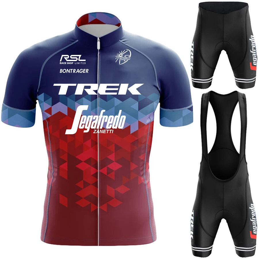 

Men's Cycling Outfit Set TREK Man Blouse Summer Bike Jersey Clothes Bib Pants Gel Sportswear Sports Wear Shorts Clothing Bycicle