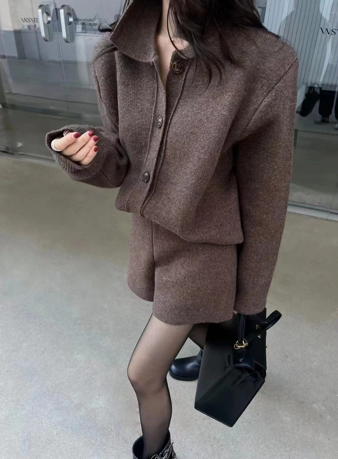 Autumn Winter New Two-piece Knitted Sets Single Breasted Sweater Top High Waist Shorts Korean Fashion Casual Outfits Solid Suit