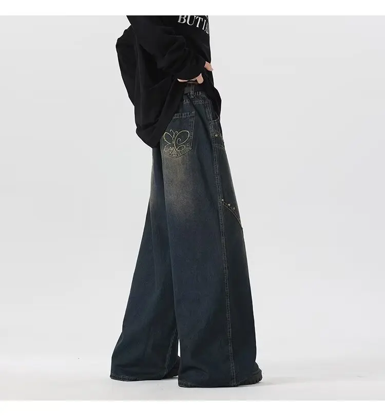 2026 Trashy Y2K 2000er Jahre Streetwear Baggy Jeans mit Nieten-Design für Herren, 90er Jahre Vintage Kleidung, Gerade Weite Beine, Alte Denim-Hosen – Detail 13