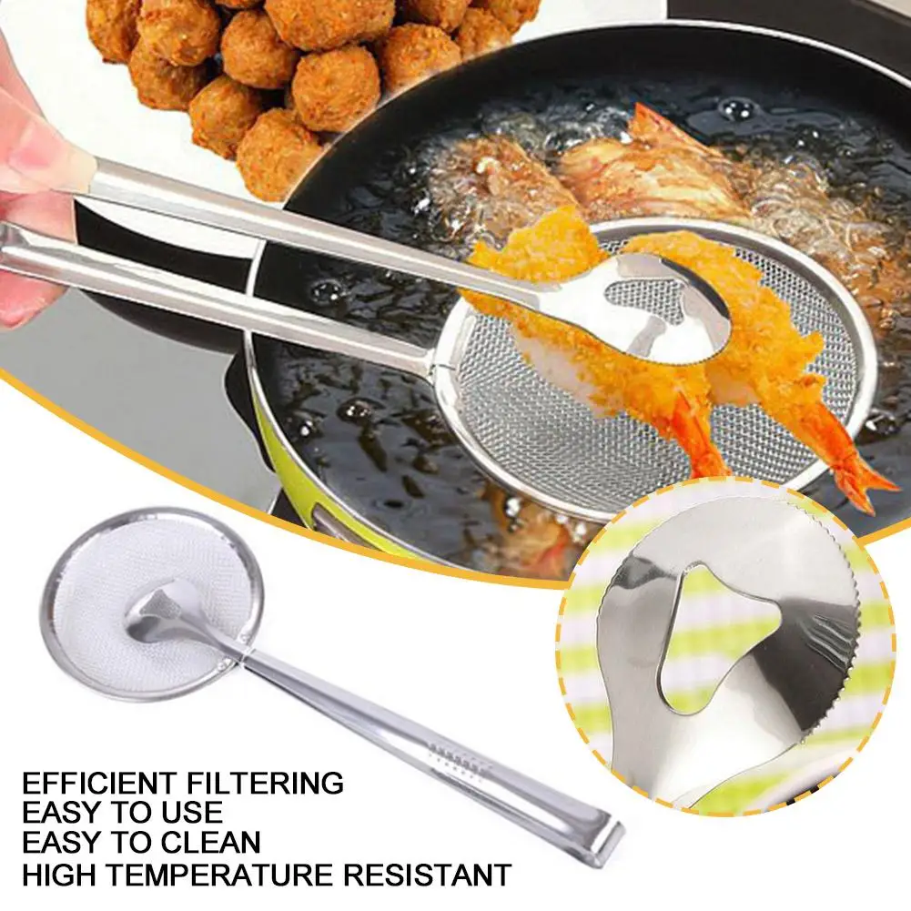 

Kitchen Stainless Steel Filter Food Oil Clip Snack Oil Mesh Strainer BBQ Tongs Colander Filter Drainer Fryer D0Z0