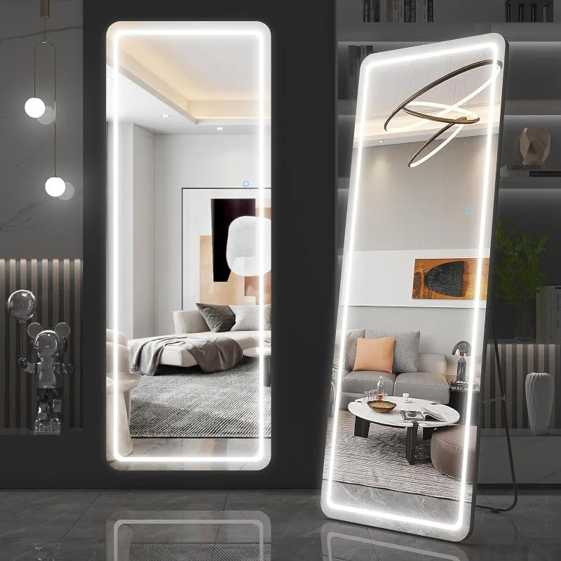 65"x22" Full Length Floor Mirror LED Whole Body Mirror, Wall Mounted Hanging Mirror with Lights, Makeup Vanity