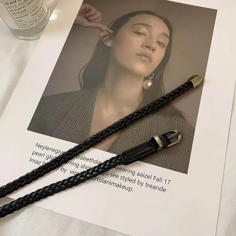 Koreanischer gewebter Gürtel für Damen mit einem Frack, um die Taille zu akzentuieren; einfache und vielseitige Dekoration mit einem dünnen Gürtel in der S – Detail 5