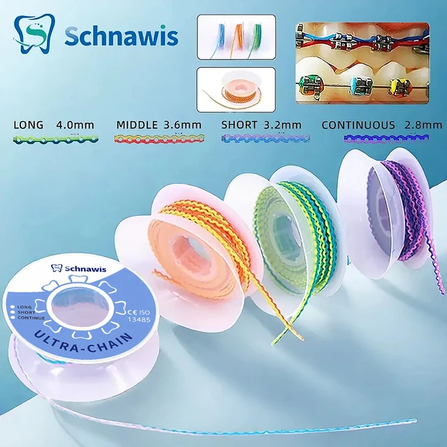 4.5m/Roll Dental Orthodontic Elastic Power chains Ultra Power Chain Rubber Bands For Teeth Braces Long Short Continuous Middle