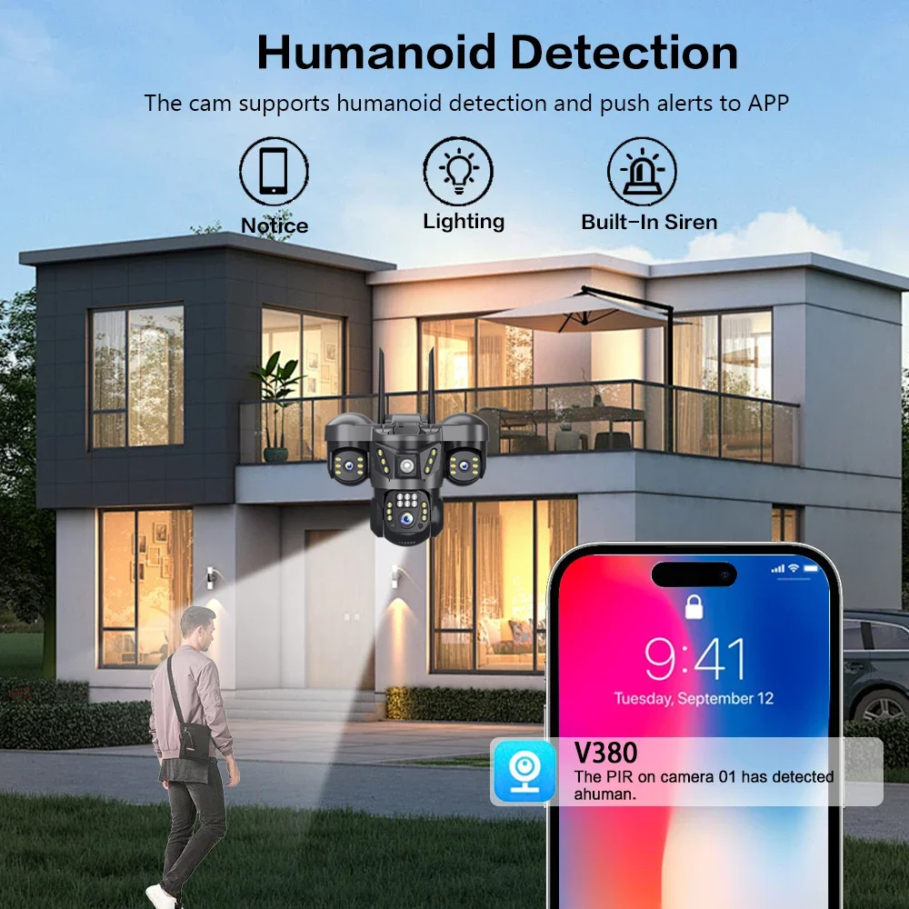 4G SIM Three lens Security Camera 15MP Outdoor CCTV Auto Tracking Night Vision Full Color Waterproof Motion Detection IP Camera 5