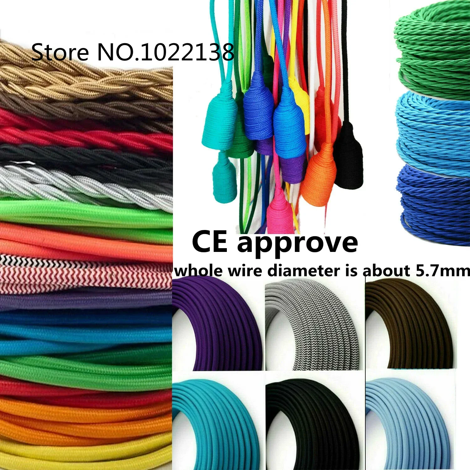 Electrical Wire 2 Core 0.75mm*2 Vintage 5m 10m 20m 50m Twisted Fabric Cable Woven Cord Textile Cable Pendant Lamp Cord Copper