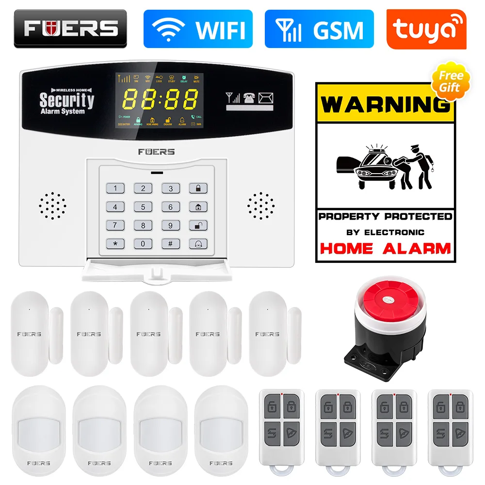 Fuers Tuya Smart WIFI 4G GSM Alarm System Burglar Alarm 433MHZ Wireless Wired Zone Link To Alexa Google Motion Sensor IP Camera Tire Pressure Alarm Alarm Systems & Security