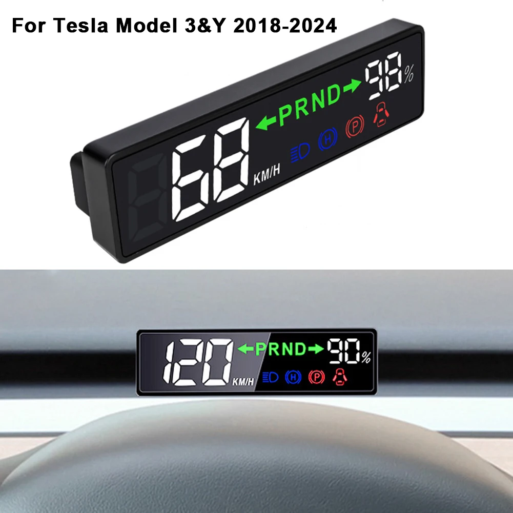 

For Tesla Model Y/3 HUD Head-Up Display Speedometer Dashboard Instrument Battery Power /Parking /Door /Gear /High Beam Display