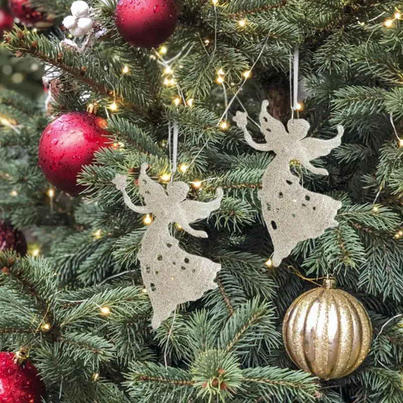 Glitter Christmas Pendant Mini Glitter Christmas Tree Ornaments For Decor Tree Hanging Ornaments Shimmering Note Angel