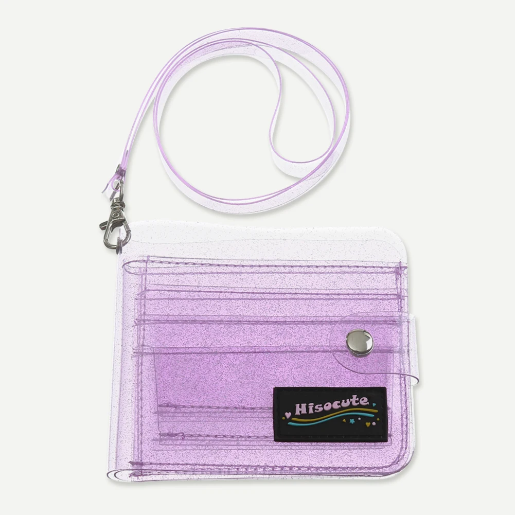 Bling Clear ID Card Holder PVC Women Folding Money Clip Wallet (Purple)