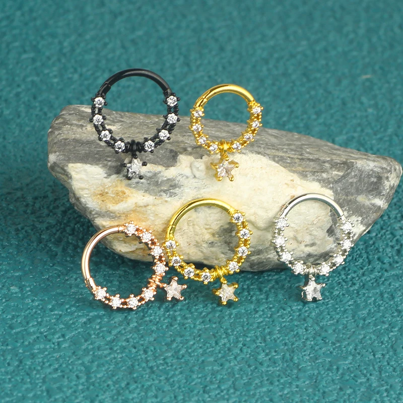 wholesales septum piercing jewelry star cz segment rings fake nose rings cartilage small hoop earrings tragus conch daith ear je