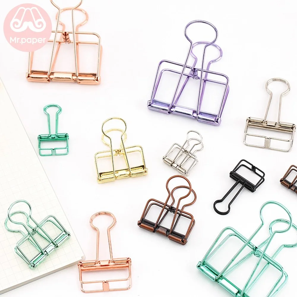 Mr Paper 8 Colors 3 Sizes Ins Colors Gold Sliver Rose Green Purple Binder Clips Large Medium Small Office Study Binder Clips