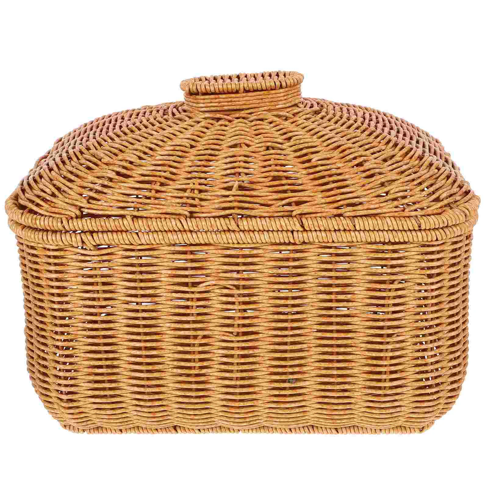 

Storage Basket Rattan Baskets Wicker with Lid Kitchen Food Serving Holder