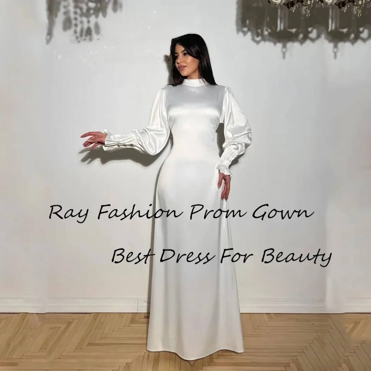 

Elegant A Line Prom Dress Taffeta High Neck Long Sleeves For Women Arabic Dubai Lace Up Pleat Formal Party فساتين مناسبة رسم