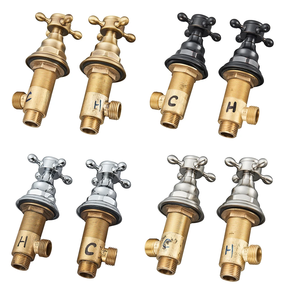 2 PC จับสําหรับอ่างล้างหน้าก๊อกน้ําดาดฟ้าติดตั้งทองเหลืองร้อนและเย็นควบคุมวาล์วผสมจับก๊อกน้ําอาบน้ําสวิทช์จับสําหรับห้องน้ํา 1