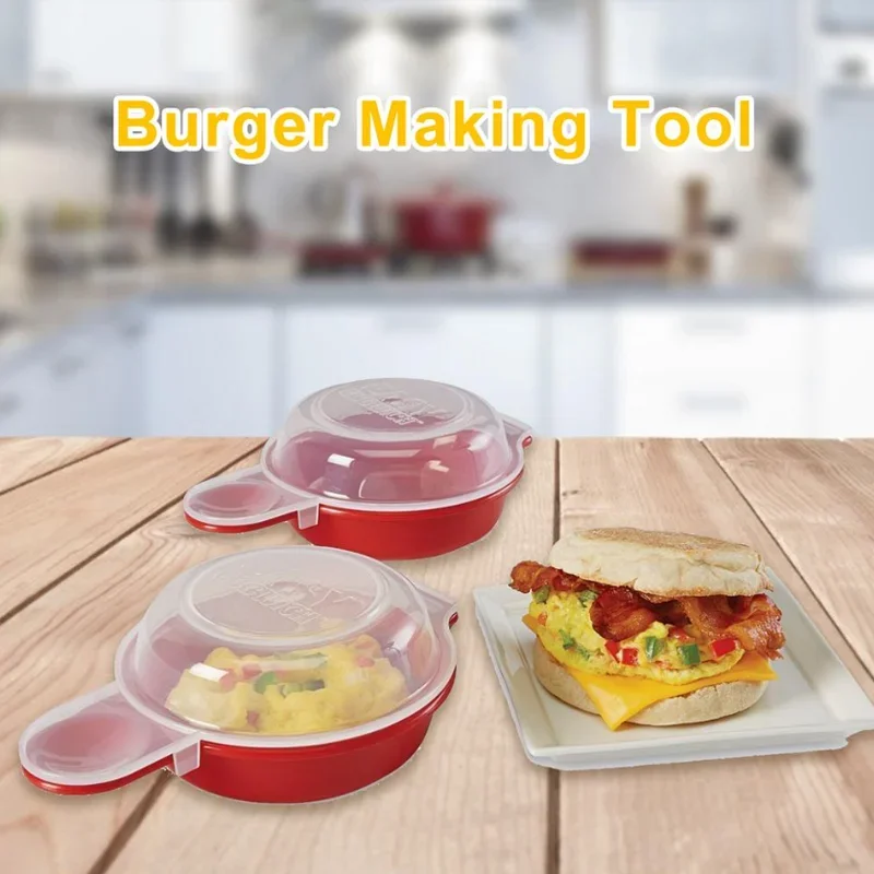 Egg Cooker 2pcs Easy Microwave Egg Cooker Egg Hamburg Omelet Making Tool PP Manual Burger Press Burger Making Tool Hamburger Pattie