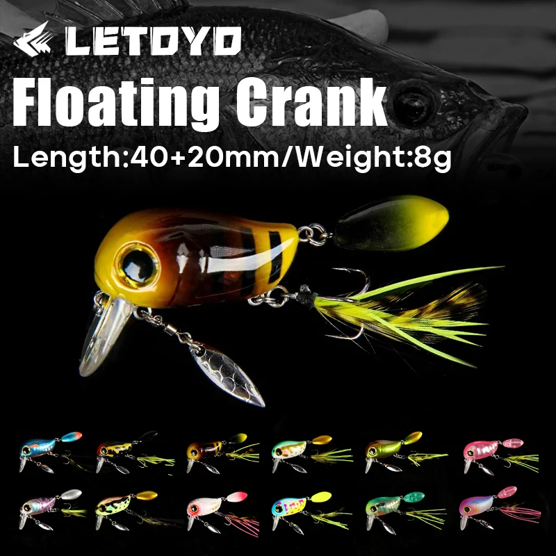LETOYO Wobbler Angeln 40mm 8g Künstliche Oberfläche Köder Kurbel Wobbler Flach Topwater Angeln Lockt für Angeln Forelle Bass