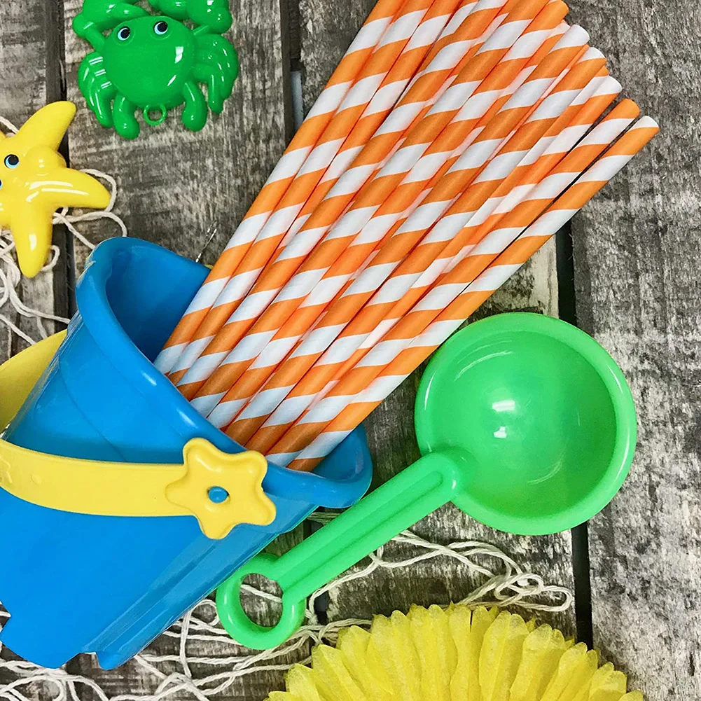 Striped Paper Straws Orange and White Friendly Straws for Juice Soda 25pcs