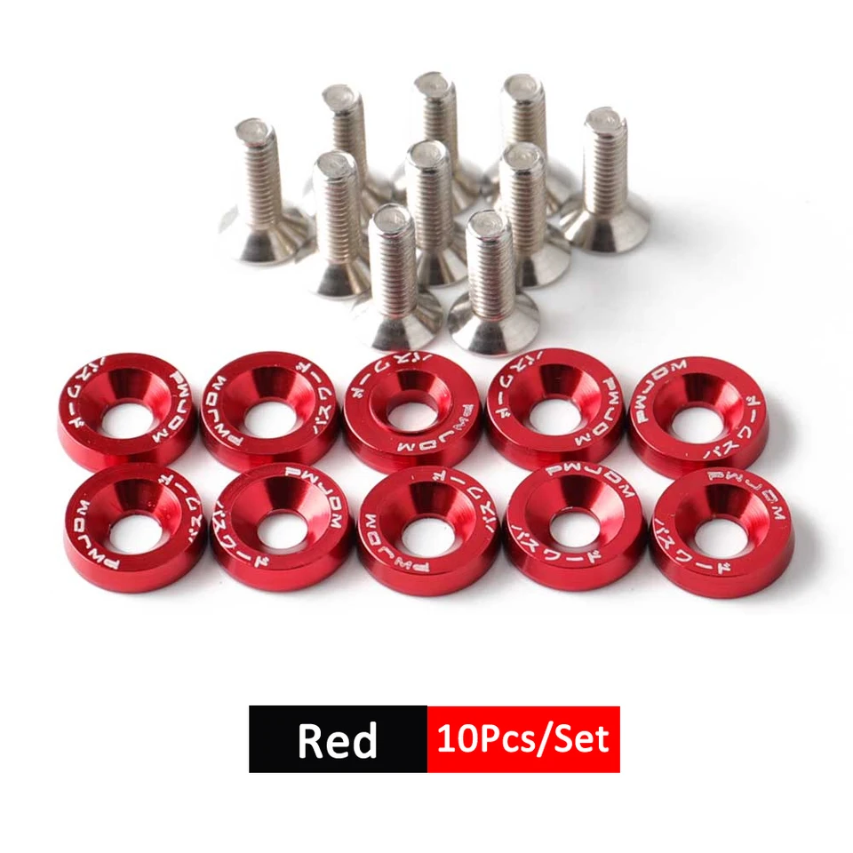 Red 20x Universal JDM Billet Fender/Bumper Washer/Bolt Engine Bay Dress Up Kit - Foto 8