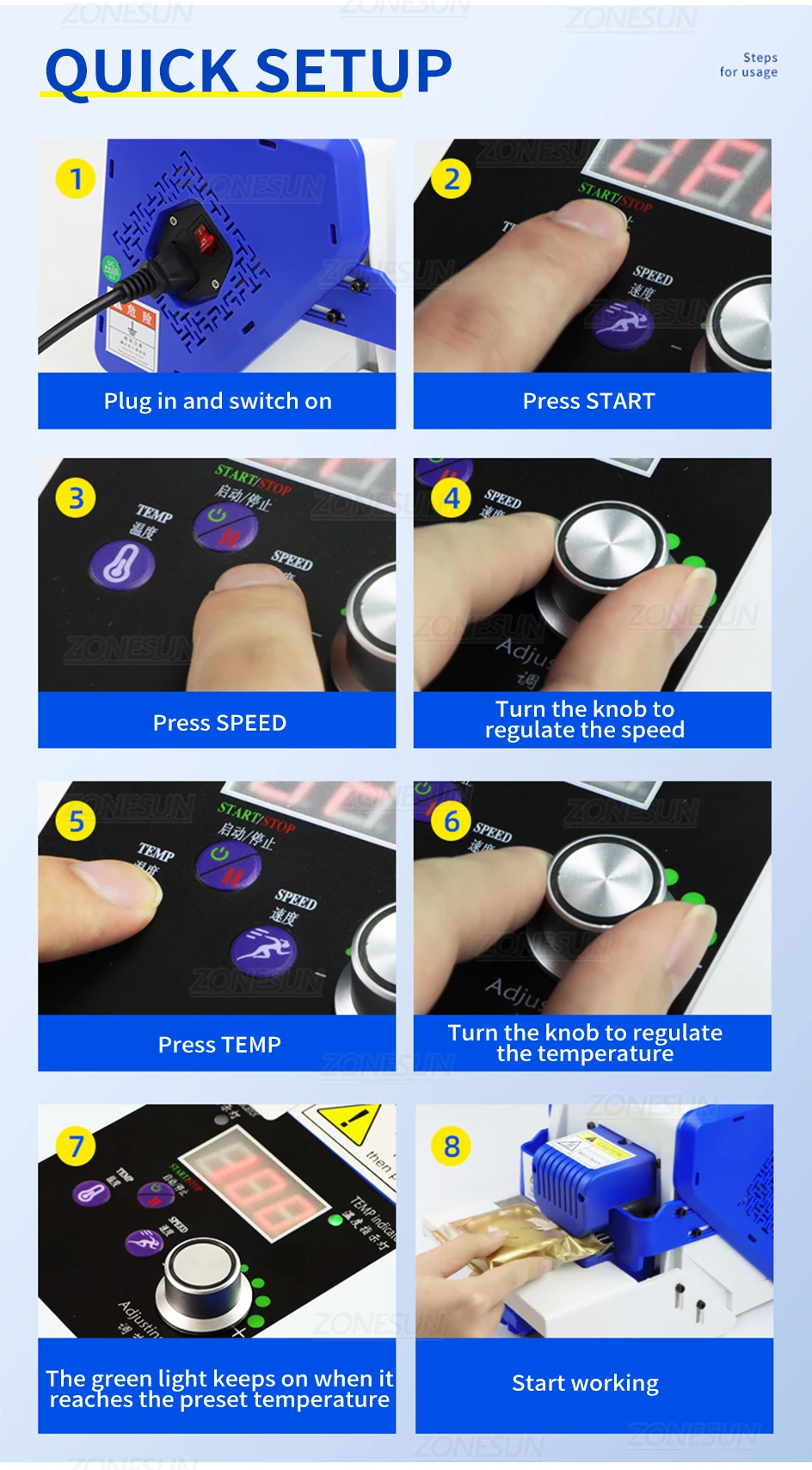 ZONESUN ZS-GLF1P Portable Composite Bag Roller Sealing Machine