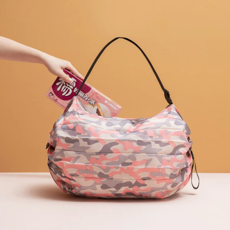 

Reusable Foldable Shopping Bag Pink Waterproof Oxford Cloth Travel Beach Bag Supermarket Grocery Portable Storage Bag