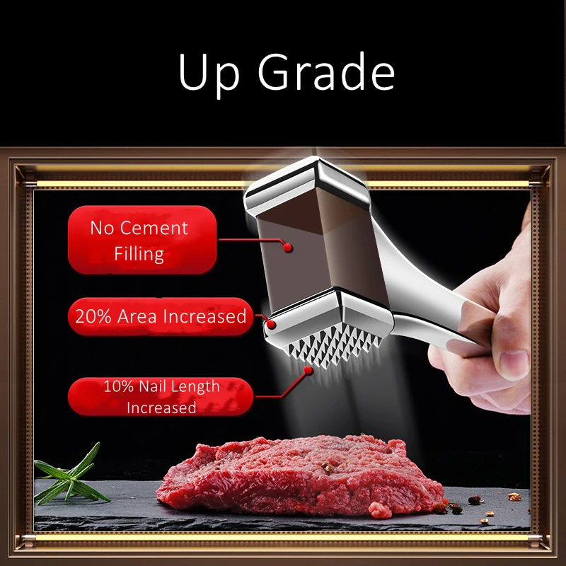 Luxury 304 Stainless Steel Steak Hammer LFGB Certificate 18cm 418g Ergonomic Meat Pummel Tenderizer for Kitchen Cooking Tool