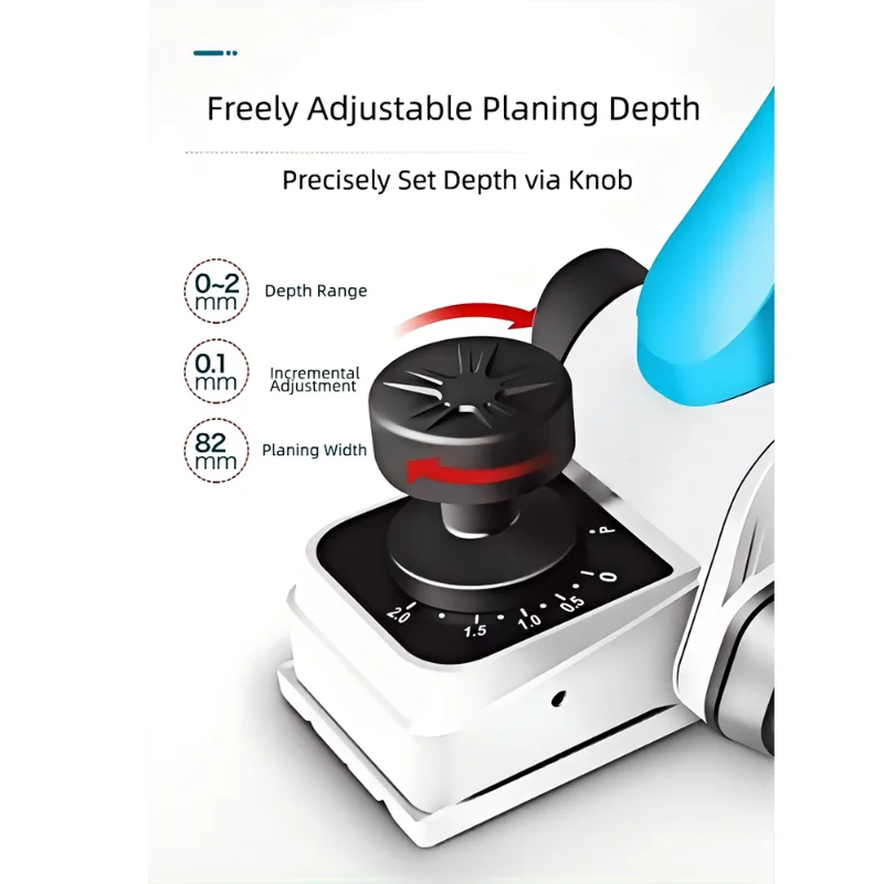 BODA PL8-82E 600W 산업용 전기 대패 ? 알루미늄 하우징, 조절 가능한 깊이, 이중 블레이드, 액세서리 포함