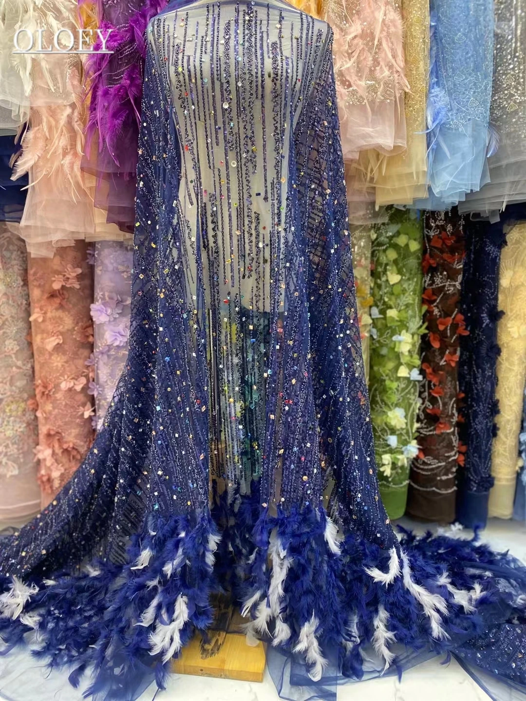 

Высококачественная Роскошная подиумная Французская ткань из бисера и кружева, африканская ткань с цветным драгоценным камнем для свадебного платья