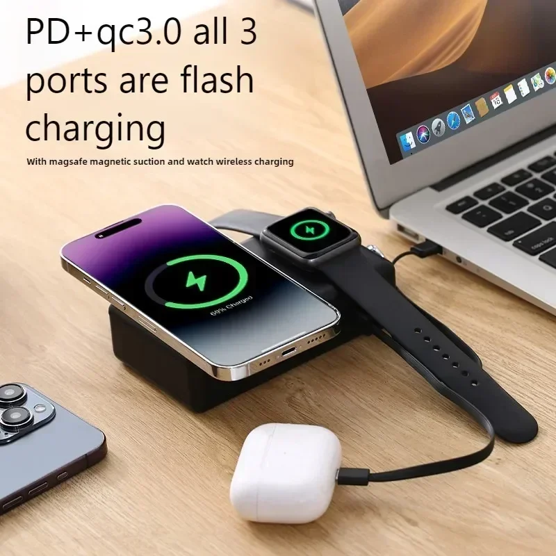 FERISING GaN 65W 6in1 Laptop Powerbank QI2 Wireless Magnetic Power Bank 20000mAh External Battery For iPhone Watch 6-9 Mackbook 3