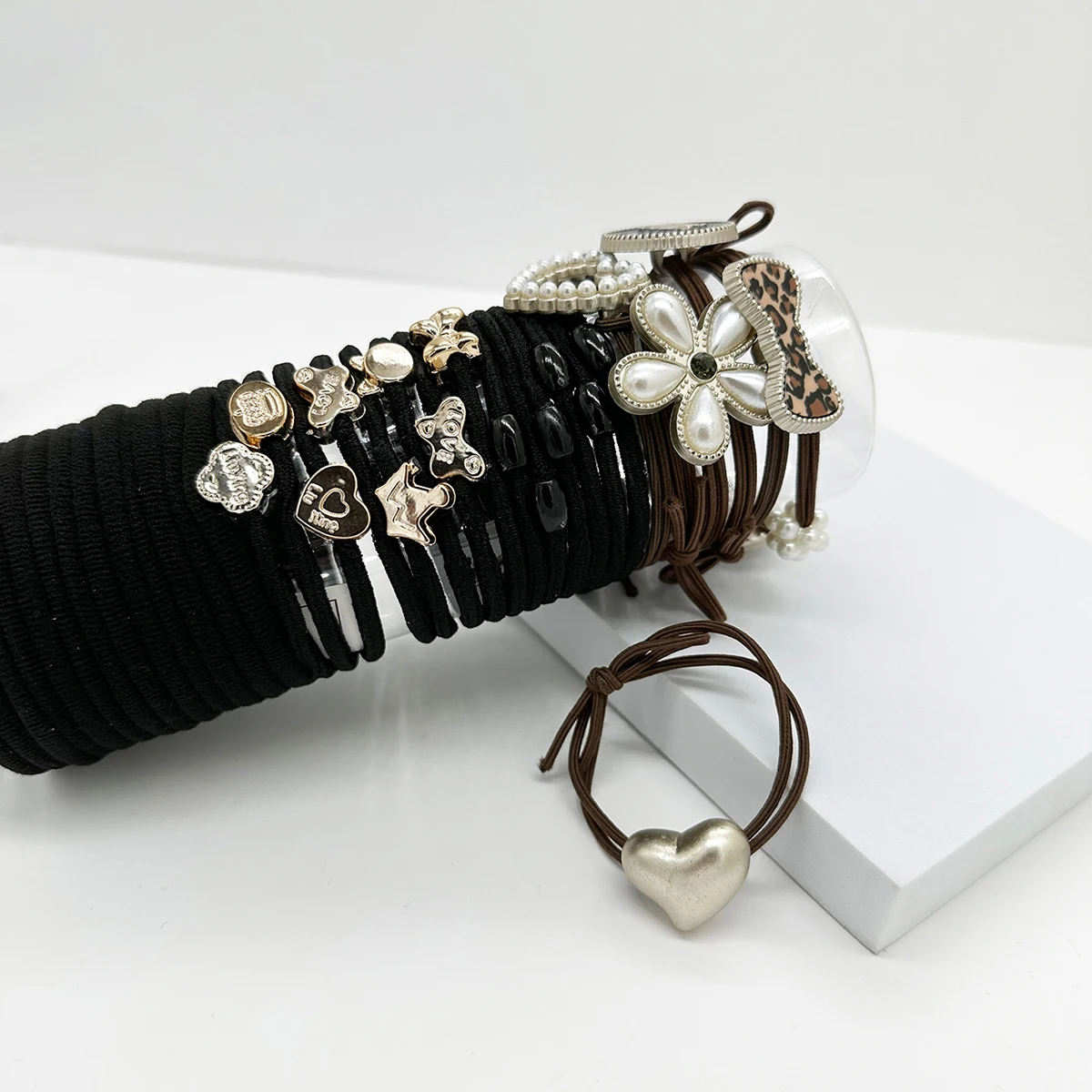 57 Pezzi Elastici per Capelli, Fermacoda, Elastici per Coda di Cavallo con Design Leopardato Francese, Accessori per Capelli da Donna - immagine 3