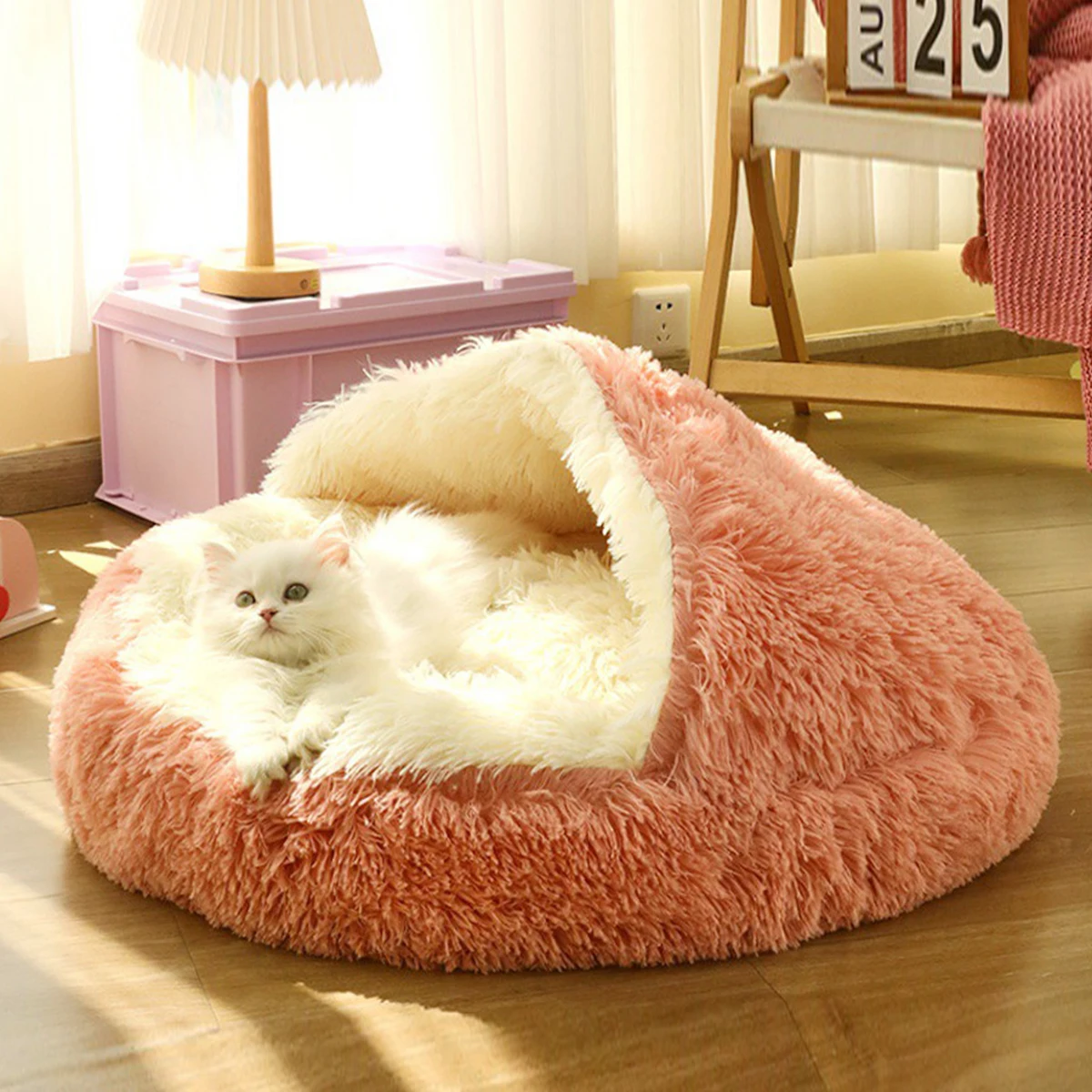 긴 봉제 애완 동물 고양이 침대, 원형 고양이 쿠션, 새끼 고양이 바구니, 둥지 개집, 작은 개 고양이 용품, 집 고양이 용품 쿠션