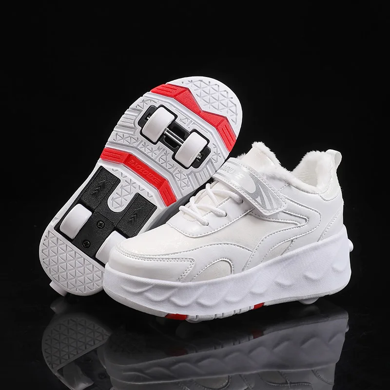 

Winter New Children's Outdoor Roller Skating Shoes Black and White Children's Outdoor Warm Fitness Roller Skating Shoes
