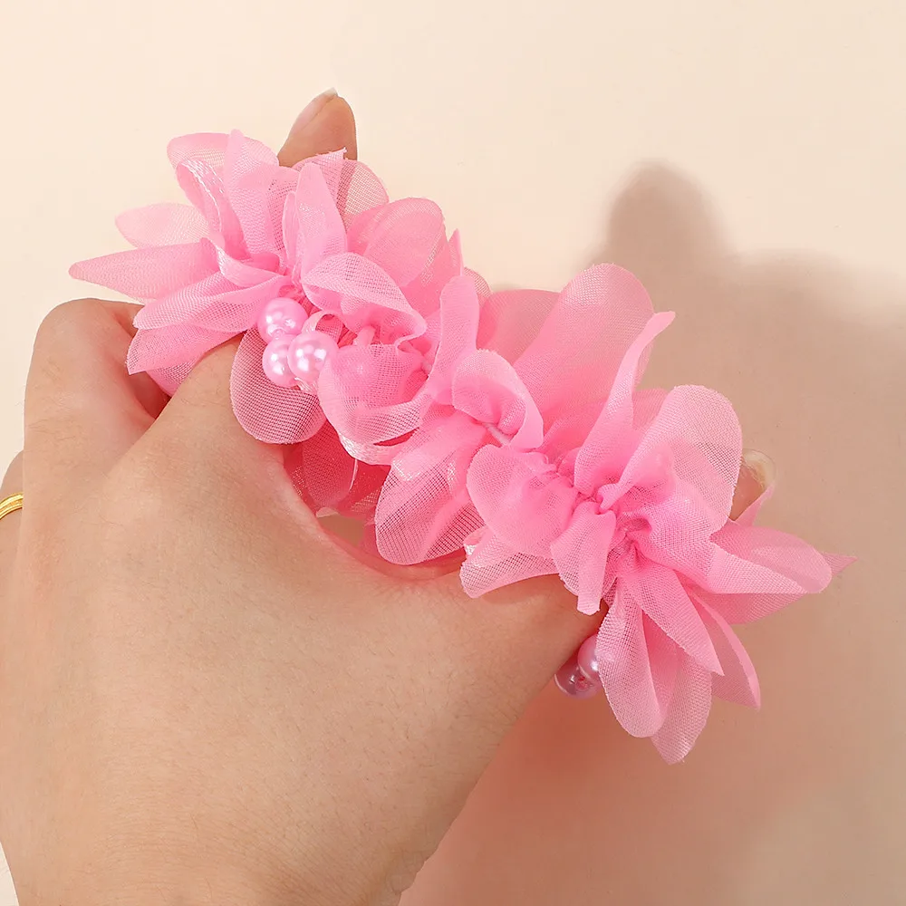 2Pcs Glirs Cute and Sweet Chiffon Flowers Headband Hair Accessories with Elastic Bands Colorful Beads Hair Bands Holiday Gifts