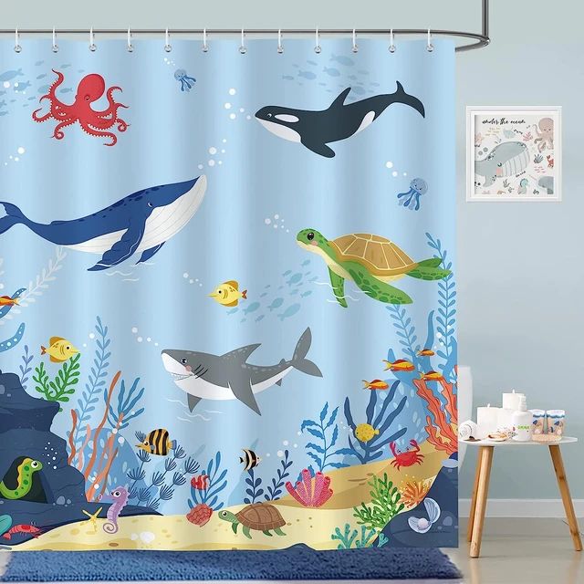 Colorful Tropical Fish Shower Curtains Ocean Animals Kids Bath